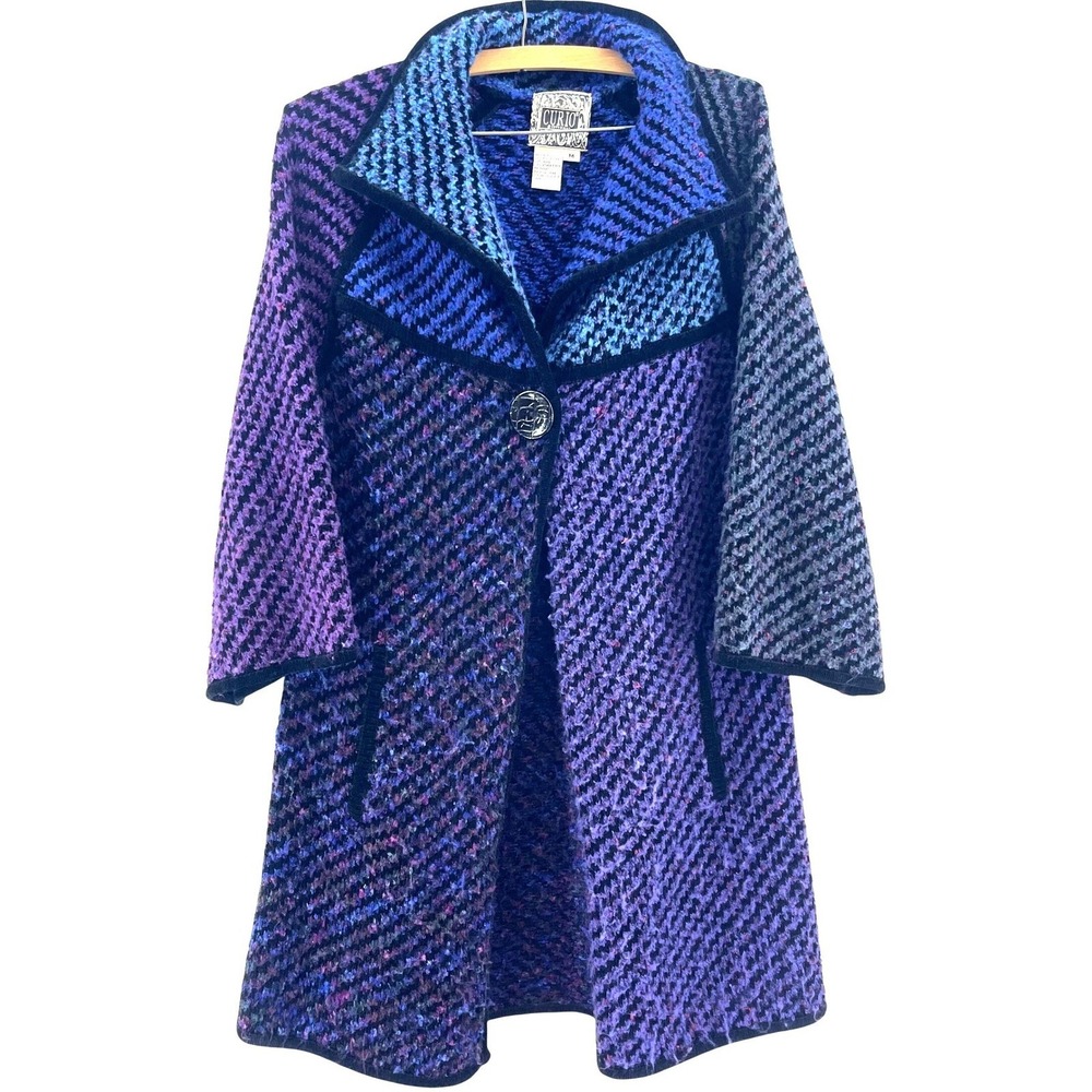 Anthropologie Curio Duster Cardigan M Blue Wool Blend Knit Whimsigoth Artsy